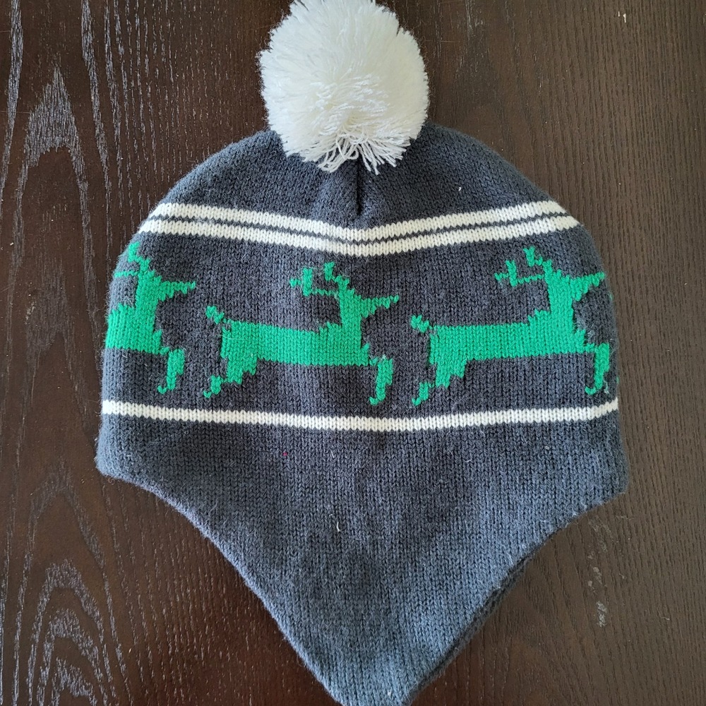Kids Trapper Gray Hat With Pompom Reindeer Beanie Youth One Size Cap Hat